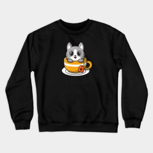 Cute Cat In Tea Cup Cartoon Crewneck Sweatshirt